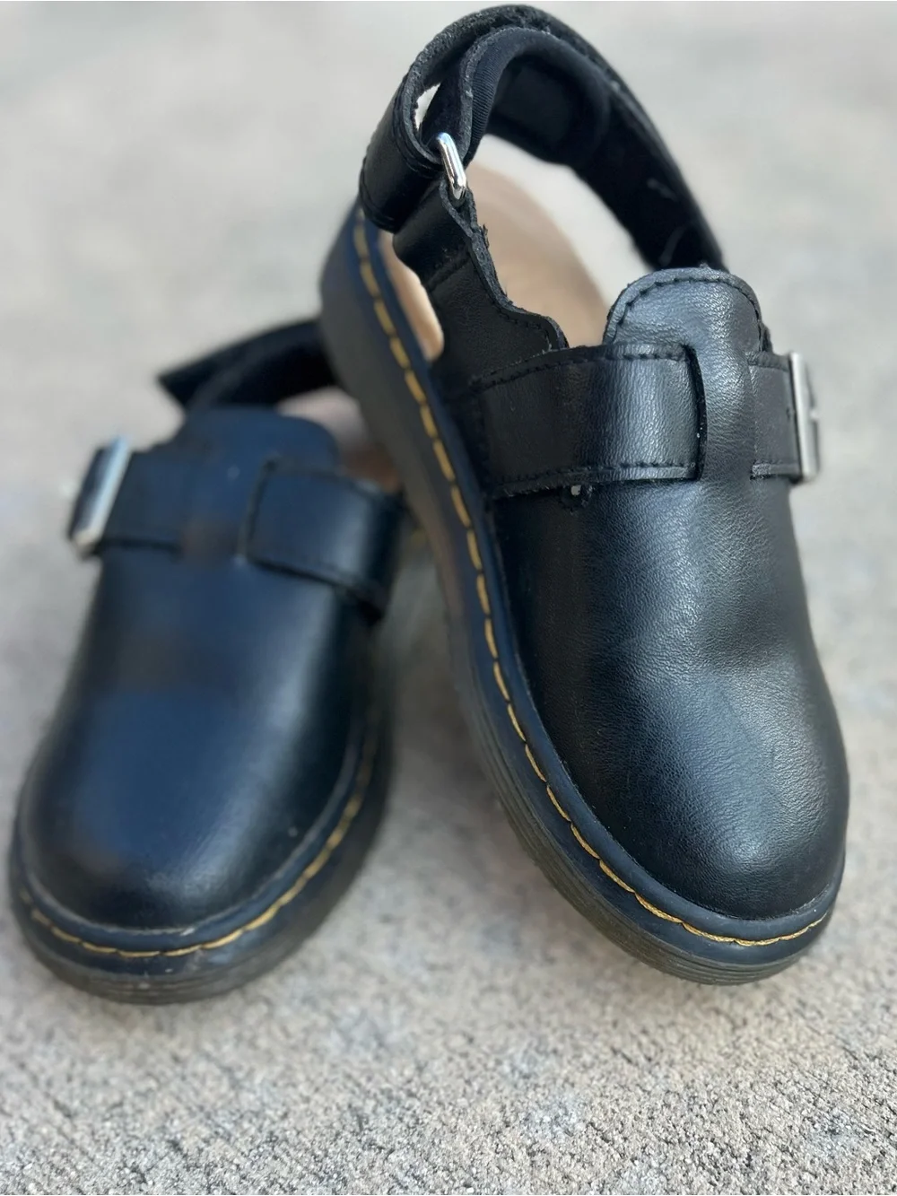Dr martens Kids Black Leather Buckle Clog - Comfortable Slip-On Shoe size 11
